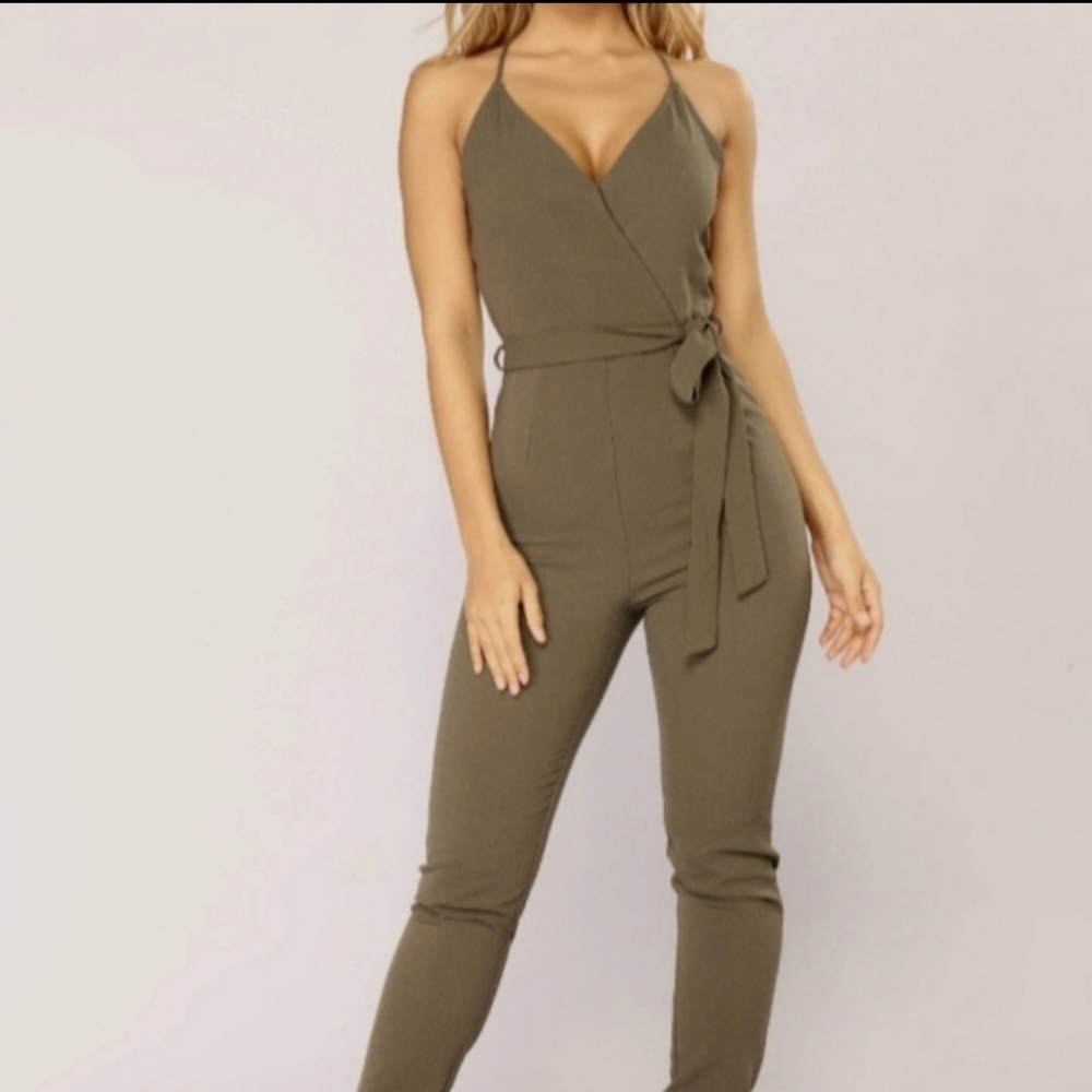 Sage Green Cross Back Jumpsuit
